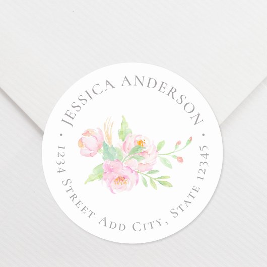 ピンク牡丹フラワー差出人住所 ラウンドシール