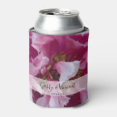 ピンク牡丹フラワー結婚式の引き出物 缶クーラー (缶正面)