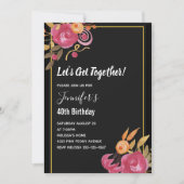 ピンク牡丹フローラウォーターカラーブーケ誕生日 招待状 (正面)