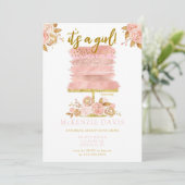 ピンク牡丹フローラケーキガールベビーシャワー 招待状 (スタンド正面)