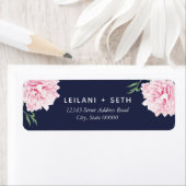 ピンク牡丹フローラネイビー背景 | 結婚s ラベル (インサイチュ)