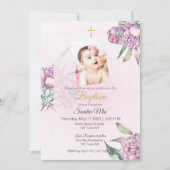 ピンク牡丹フローラバプテスマ招待状 招待状 (正面)