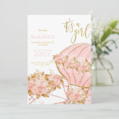 ピンク牡丹フローラバルーンガールベビーシャワー 招待状 (スタンド正面)