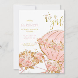 ピンク牡丹フローラバルーンガールベビーシャワー 招待状