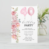 ピンク牡丹フローラバルーン40th誕生日パーティー 招待状 (スタンド正面)