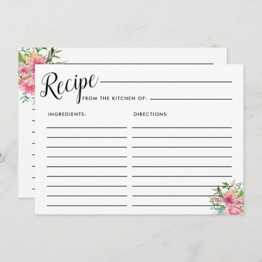 ピンク牡丹フローラブライダルレシピカード エンクロージャーカード (正面/裏面)