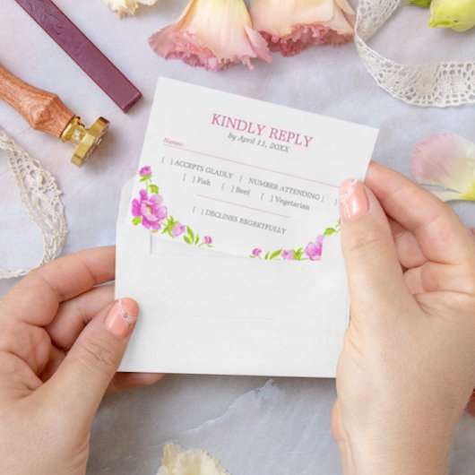 ピンク牡丹フローラマゼンタRSVP 出欠カード