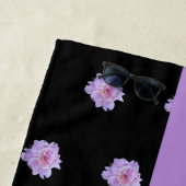 ピンク牡丹フローラモノグラムパープルブラック ビーチタオル (インサイチュ)