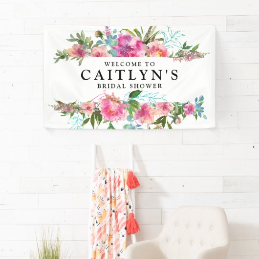 ピンク牡丹フローラ水彩ブライダルシャワーへようこそ 横断幕 (インサイチュ)
