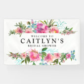 ピンク牡丹フローラ水彩ブライダルシャワーへようこそ 横断幕 (横)