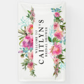 ピンク牡丹フローラ水彩ブライダルシャワーへようこそ 横断幕 (縦)