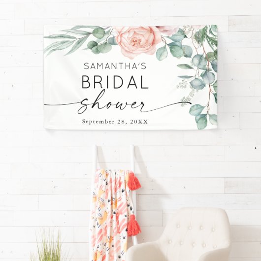 ピンク牡丹フローラ水彩ブライダルシャワー 横断幕 (インサイチュ)