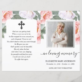 ピンク牡丹フローラ水彩写真葬式プログラム