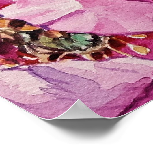 ピンク牡丹フローラ水彩画ポスター紙 ポスター (角)