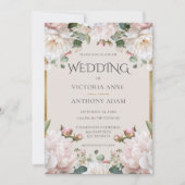 ピンク牡丹フローラ水彩結婚式招待状 招待状 (正面)
