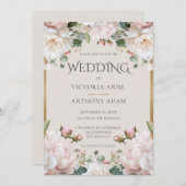 ピンク牡丹フローラ水彩結婚式招待状 招待状 (正面/裏面)