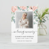 ピンク牡丹フローラ水彩葬儀祈りの言葉カード サンキューカード (スタンド正面)