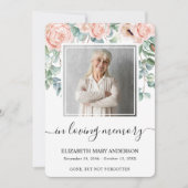 ピンク牡丹フローラ水彩葬儀祈りの言葉カード サンキューカード (正面)