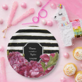 ピンク牡丹フローラ白黒ストライプ紙プレート ペーパープレート (パーティー)