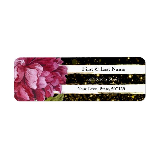 ピンク牡丹フローラ白黒ストライプ ラベル (正面)