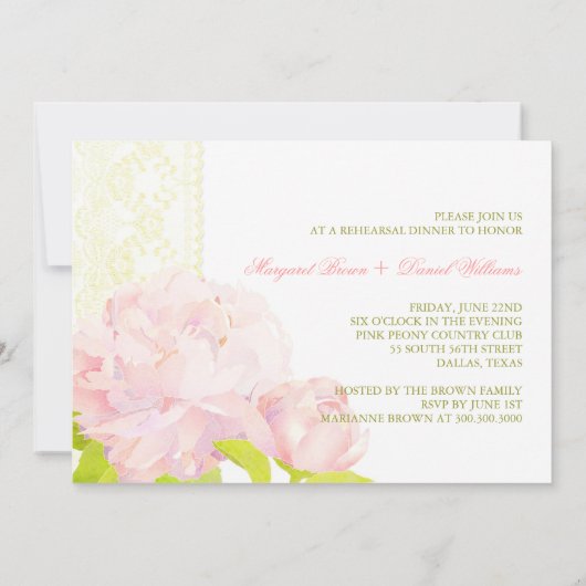 ピンク牡丹フローラ結婚のリハーサルディナー 招待状 (裏面)