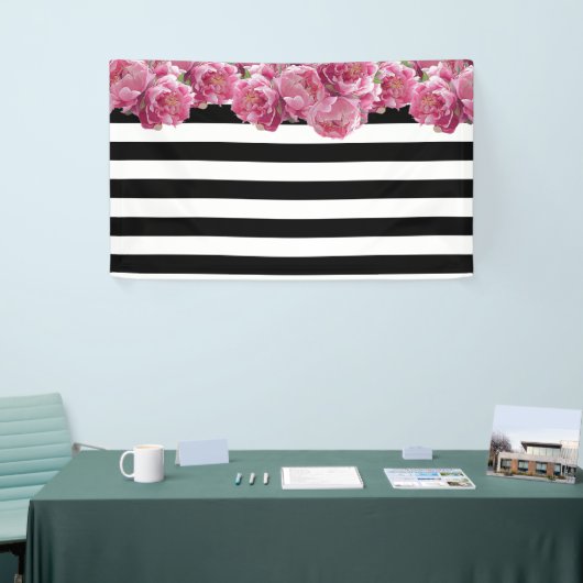 ピンク牡丹フローラ背景 横断幕 (トレードショー)