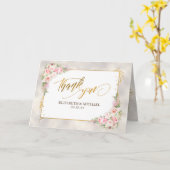 ピンク牡丹フローラ金ゴールドスクリプト&フレームサンキュー カード (黄色い花)