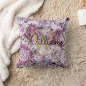 ピンク牡丹フローラ金ゴールドモノグラム名 クッション (ブランケット)