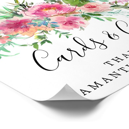 ピンク牡丹フローラDIYウェディングカードとギフトサイン ポスター (角)