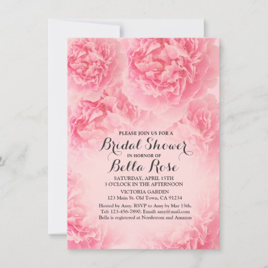 ピンク牡丹ブライダルシャワー招待牡丹1 招待状 (正面)
