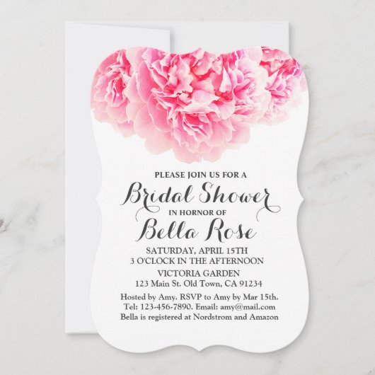 ピンク牡丹ブライダルシャワー招待状牡丹3 招待状 (正面)