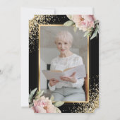 ピンク牡丹ブラック金ゴールドフォトお祝いオブ・ライフ 招待状 (裏面)