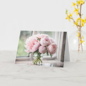 ピンク牡丹ブーケ誕生日 カード (黄色い花)