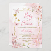ピンク牡丹ベビーイン開花蝶招待状 招待状 (正面/裏面)