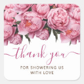 ピンク牡丹ベビーシャワーありがとう スクエアシール (正面)