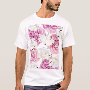 ピンク牡丹ホワイトチューリップヴィンテージ Tシャツ
