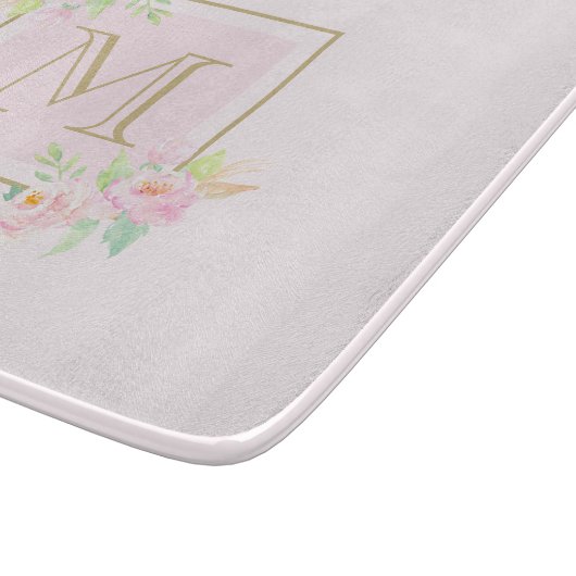 ピンク牡丹モノグラパーソナライズされたム カッティングボード (角)