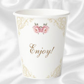 ピンク牡丹ロココフラワーベビーシャワー 紙コップ