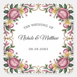 ピンク牡丹ロコフレーム結婚ズ スクエアシール