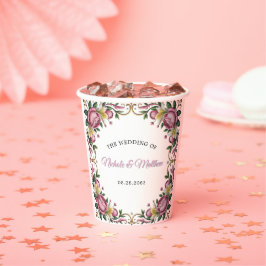 ピンク牡丹ロコフレーム結婚ズ 紙コップ