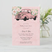 ピンク牡丹ヴィンテージトラック結婚のカップルのシャワー 招待状 (スタンド正面)