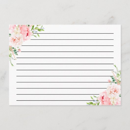 ピンク牡丹植物性ブライダルシャワーレシピカード エンクロージャーカード (裏面)