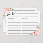 ピンク牡丹植物性ブライダルシャワーレシピカード エンクロージャーカード (正面/裏面)
