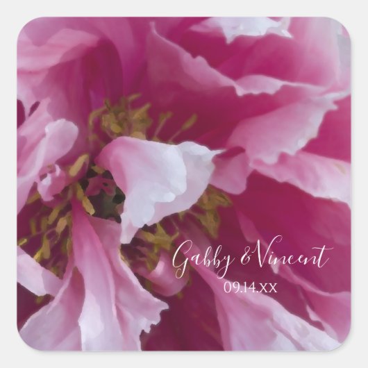 ピンク牡丹結婚の封筒用シール スクエアシール (正面)
