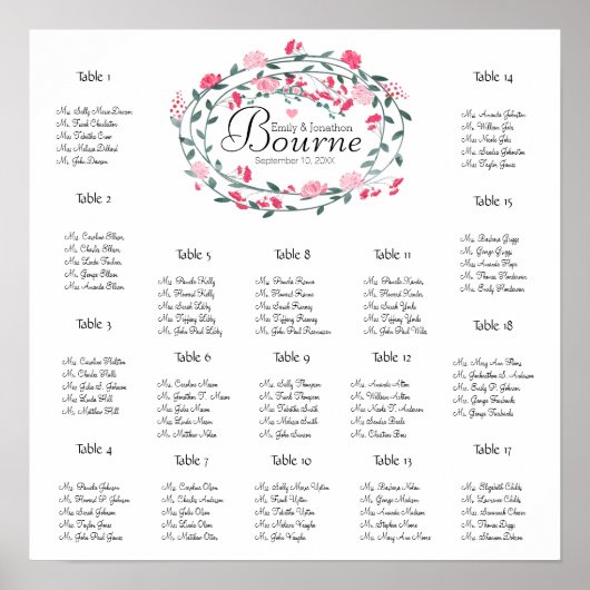 ピンク牡丹結婚の座席表17表 ポスター (正面)