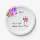 ピンク牡丹花びらとプロセッコブライダルシャワー ペーパープレート (正面)