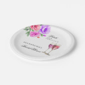 ピンク牡丹花びらとプロセッコブライダルシャワー ペーパープレート (アングル)