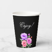 ピンク牡丹花びらとプロセッコブライダルシャワー 紙コップ (裏面)