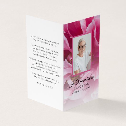 ピンク牡丹花葬祭記念祈りの言葉 名刺 (外部)