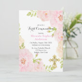 ピンク牡丹金ゴールドクロス最初の聖餐式 招待状 (スタンド正面)